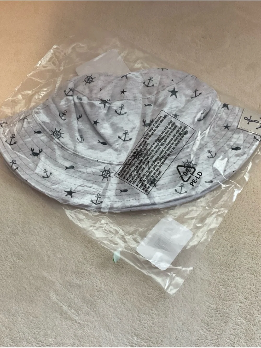 Nola Grey Nautical Print Baby Bucket Hat